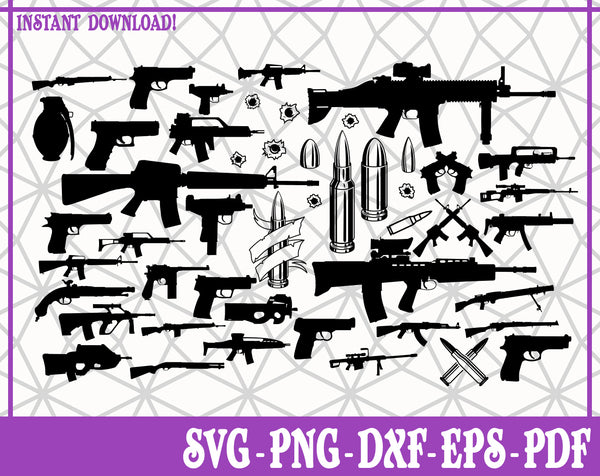 Guns Bullets Bundle SVG, Pdf, Eps, Dxf PNG files for Cricut, Silhouette Instant download