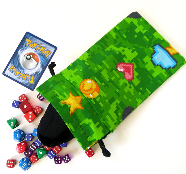 Handmade Drawstring bag -  Minecraft Pixels bag