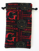 Handmade Drawstring bag - Black Gryffindor fabric