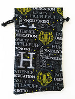 Handmade Drawstring bag - Black Hufflepuff fabric