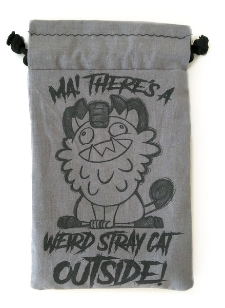 Handmade Drawstring bag - Stray Meowth outside