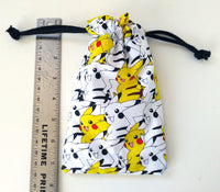Handmade Drawstring bag -White Pikachu Print