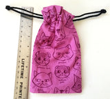 Handmade Drawstring bag - Pink Handrawn Kitties