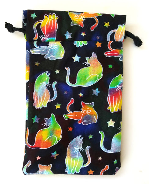 Handmade Drawstring bag - Rainbow Kitty bag