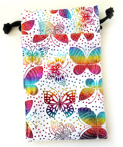 Handmade Drawstring bag - Shiny Rainbow Butterflies