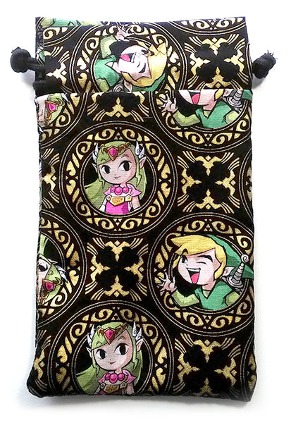 Handmade Drawstring bag - Zelda Link Chibi Circles