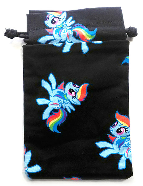 Handmade Drawstring bag - Black Rainbow Dash