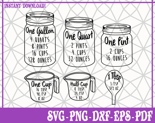 Measuring Cups SVG, Pdf, Eps, Dxf PNG files for Cricut, Silhouette Instant download