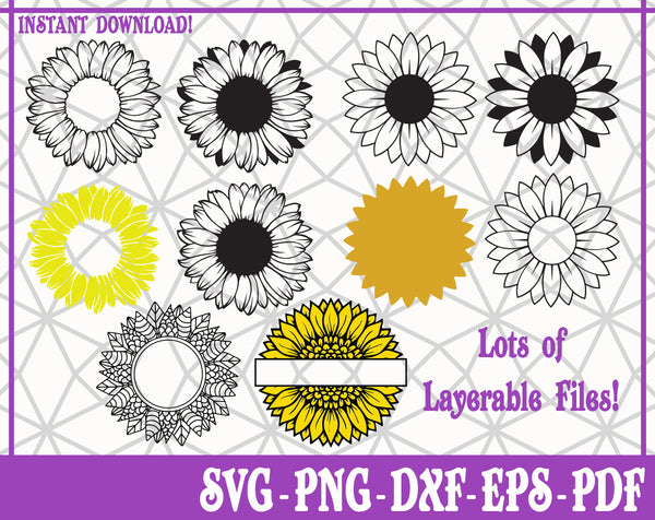 Sunflower Images Bundle SVG, Pdf, Eps, Dxf PNG files for Cricut, Silhouette Instant download