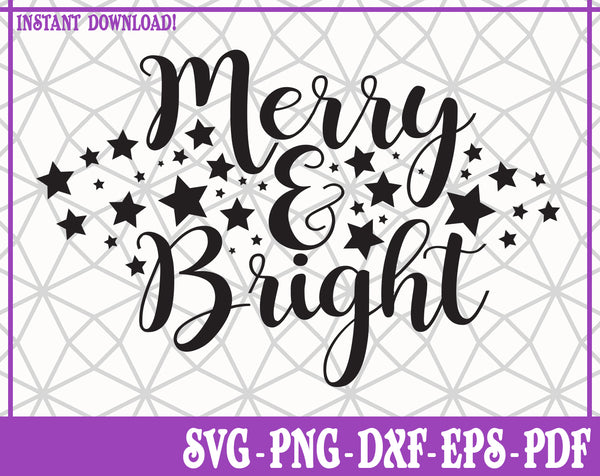 Merry And Bright SVG, Pdf, Eps, Dxf PNG files for Cricut, Silhouette Instant download