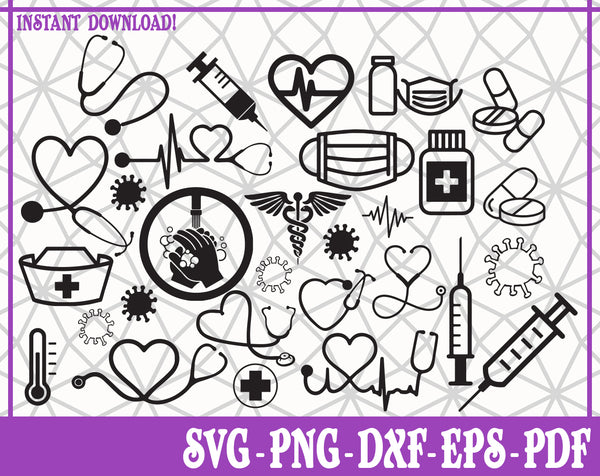 Nurse Hospital Clipart Bundle PNG & SVG files Instant download